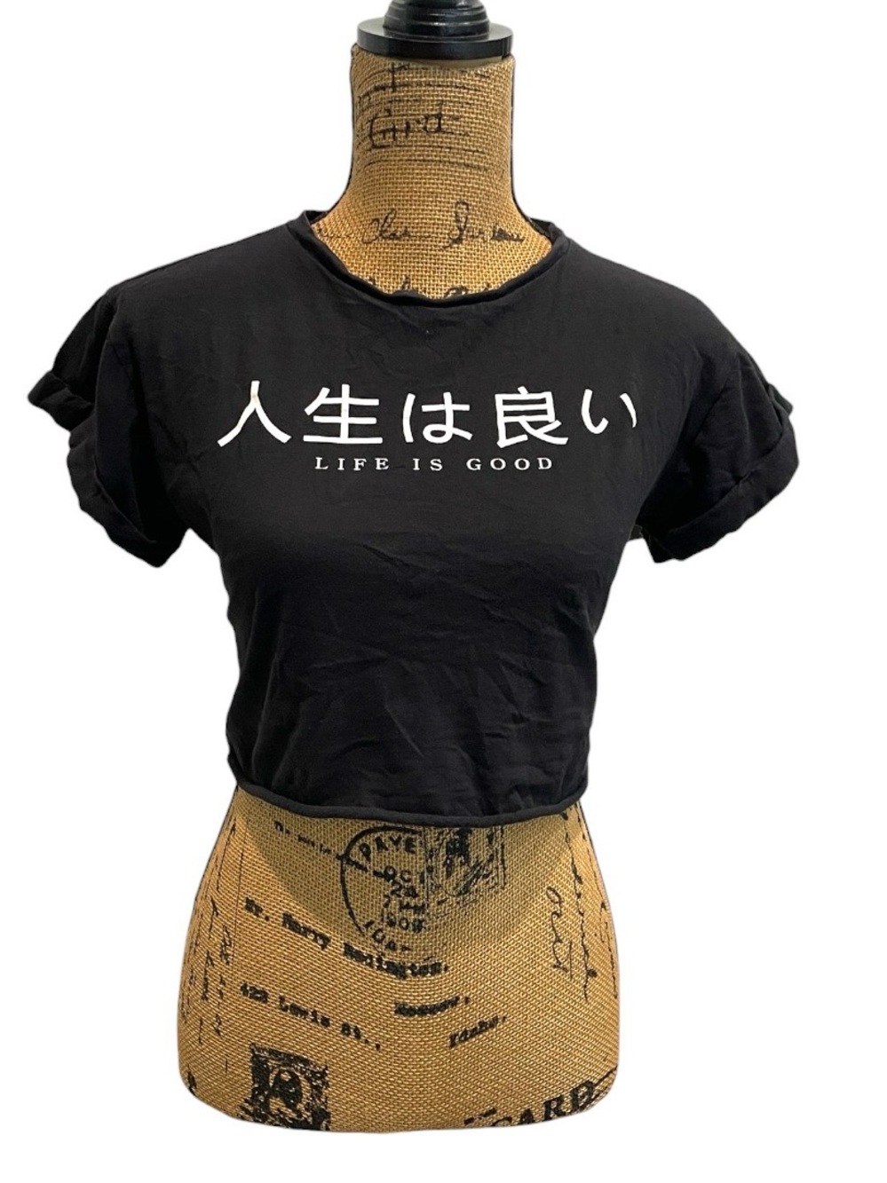“Life Is Good” Women’s Black Graphic Crop Top